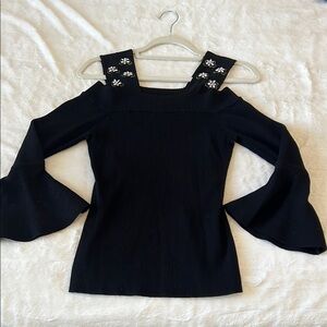 INC International Concepts Black Off-Shoulder Sweater